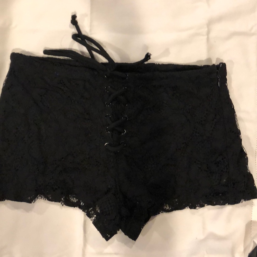 Black lace shorts with corset detail